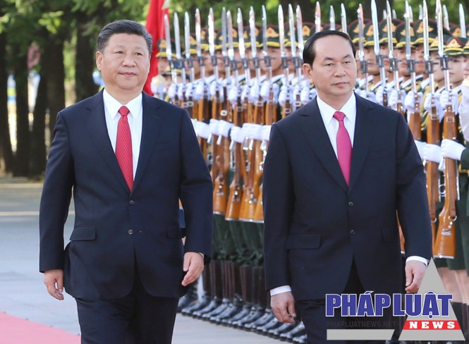 Tổng bí thư - Chủ tịch Trung Quốc Tập Cận Bình chủ trì lễ đón chính thức Chủ tịch nước Trần Đại Quang và đoàn đại biểu cấp cao Việt Nam ẢNH: TTXVN