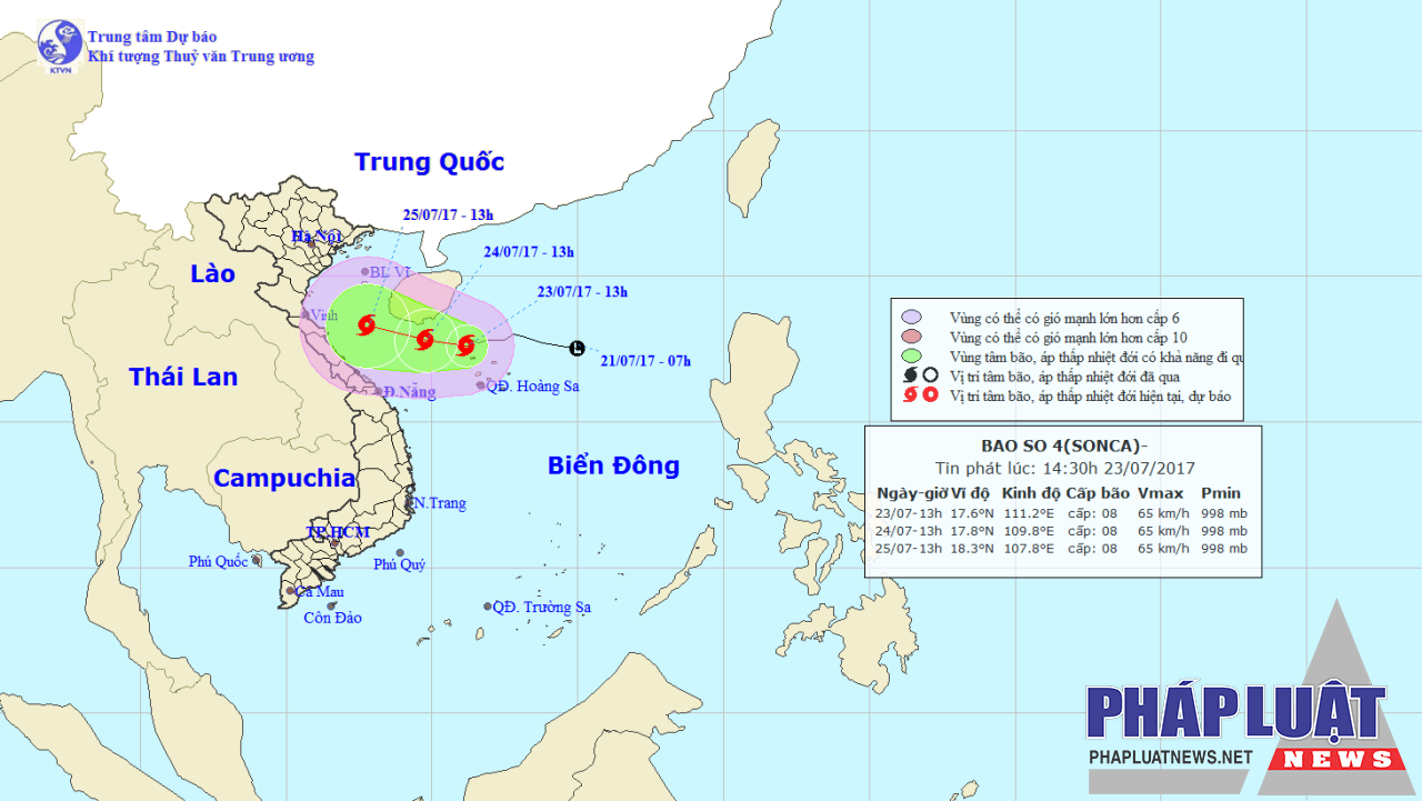 Dự báo đường đi của bão số 4 - Nguồn: Trung tâm Dự báo KTTVTƯ