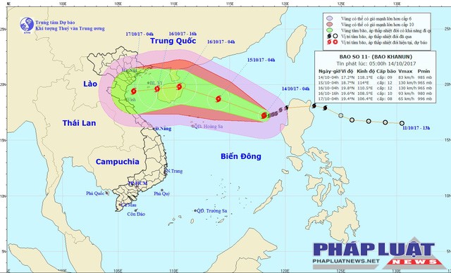 Đường đi và vị trí cơn bão - Ảnh: Trung tâm Dự báo Khí tượng Thủy văn Trung ương