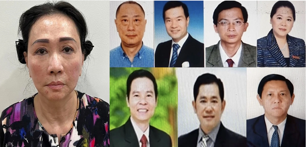Chủ tịch Tập đoàn Vạn Thịnh Phát Trương Mỹ Lan (ngoài cùng bên trái) và 7 cựu cán bộ ngân hàng SCB đang bị Bộ Công an truy nã - Ảnh: Bộ Công an